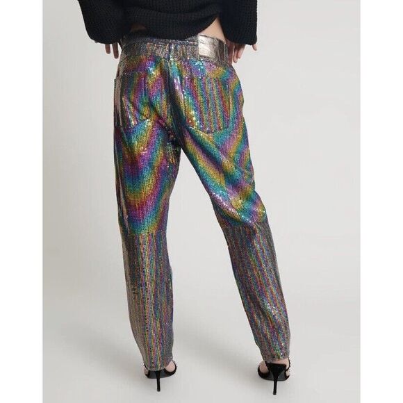 Free People RAINBOW SEQUIN BANDITS RELAXED JEANS Size Size 26 - Picture 4 of 9